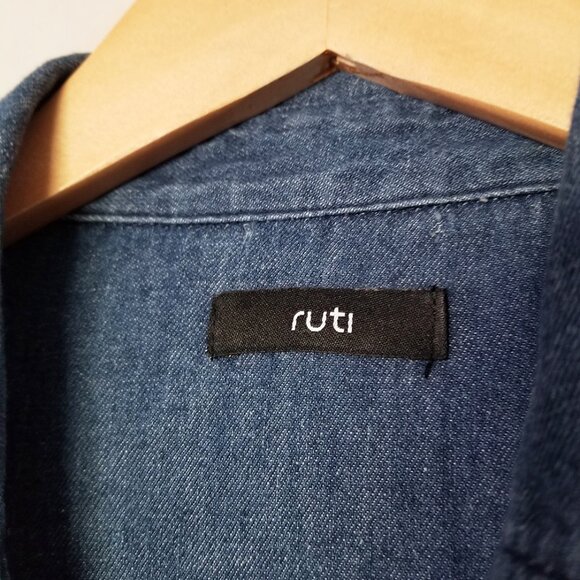 Ruti Chambray Denim Shirt Dress Hemp Organic Cotton Snap Button Frayed Hem Blue - Picture 7 of 16